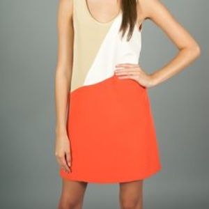 Annie Griffin Block Dress. Orange, Tan And White.